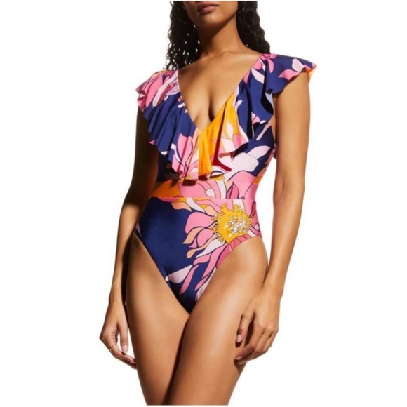 Trina Turk Other - Trina Turk Breeze Ruffle Plunge One Piece Swimsuit in size 4